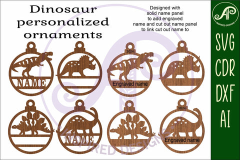 Dinosaur Christmas Ornament SVG laser cut SVG APInspireddesigns 