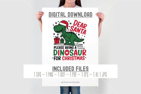 Dinosaur Christmas SVG | Dear Santa Svg | Kids Christmas Svg SVG TonisArtStudio 