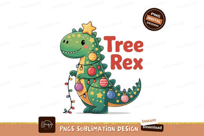 Dinosaur Christmas Tree Festive Decoration image Sublimation Designangry 
