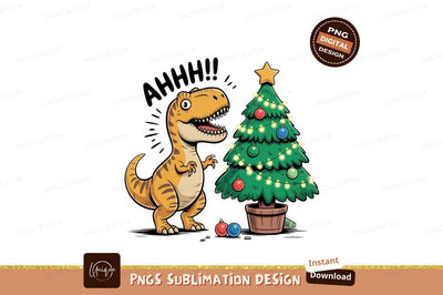 Dinosaur Christmas Tree Surprise lights ornaments Sublimation Designangry 