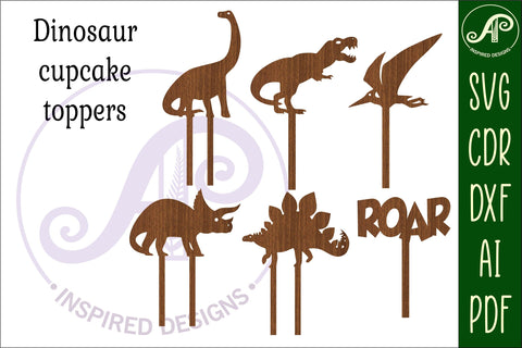 Dinosaur cupcake toppers, 6 designs SVG laser cut SVG APInspireddesigns 