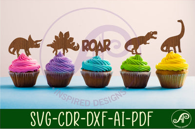 Dinosaur cupcake toppers, 6 designs SVG laser cut SVG APInspireddesigns 