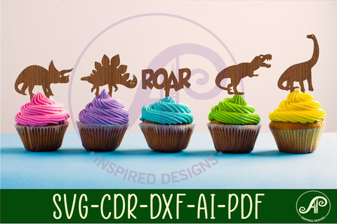 Dinosaur cupcake toppers, 6 designs SVG laser cut SVG APInspireddesigns 