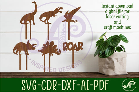 Dinosaur cupcake toppers, 6 designs SVG laser cut SVG APInspireddesigns 