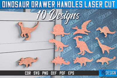 Dinosaur Drawer Handles Laser Cut | Laser Cut SVG Design | CNC Files SVG Fly Design 