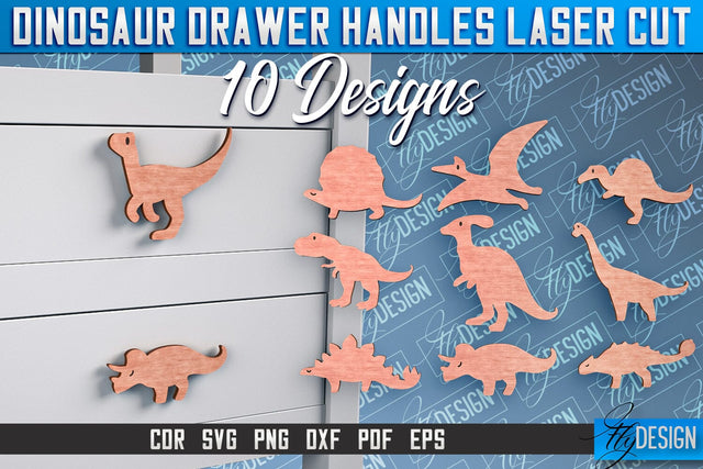 Dinosaur Drawer Handles Laser Cut | Laser Cut SVG Design | CNC Files SVG Fly Design 