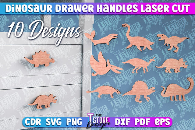 Dinosaur Drawer Handles Laser Cut | Laser Cut SVG Design | CNC Files SVG The T Store Design 