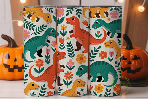 Dinosaur Floral 20oz Tumbler Wrap Sublimation PixelChick 