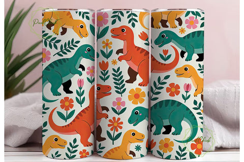 Dinosaur Floral 20oz Tumbler Wrap Sublimation PixelChick 