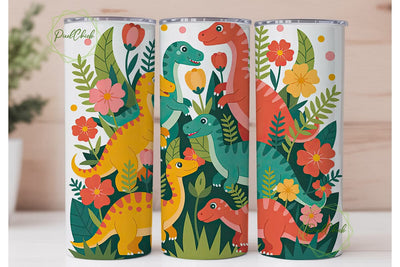 Dinosaur Floral 20oz Tumbler Wrap Sublimation PixelChick 