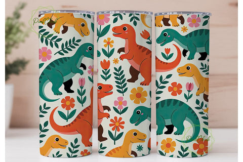 Dinosaur Floral 20oz Tumbler Wrap Sublimation PixelChick 
