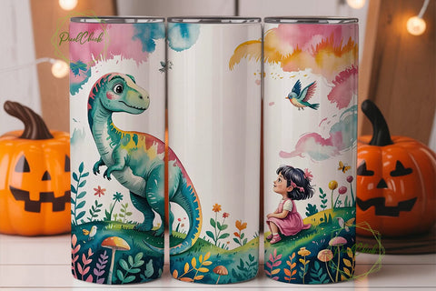 Dinosaur Girl Tumbler Wrap Sublimation PixelChick 