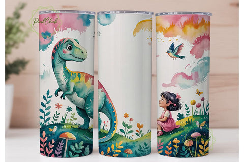 Dinosaur Girl Tumbler Wrap Sublimation PixelChick 