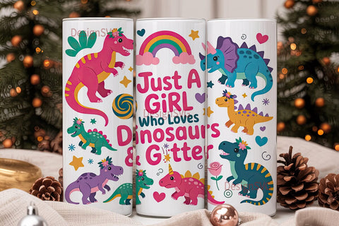 Dinosaur Glitter Tumbler Wrap PNG Sublimation DesignSVG 