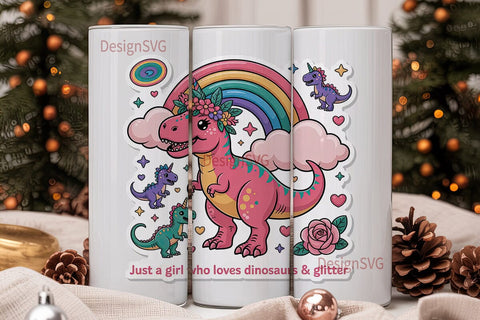 Dinosaur Glitter Tumbler Wrap PNG Sublimation DesignSVG 