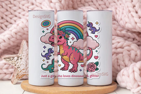 Dinosaur Glitter Tumbler Wrap PNG Sublimation DesignSVG 