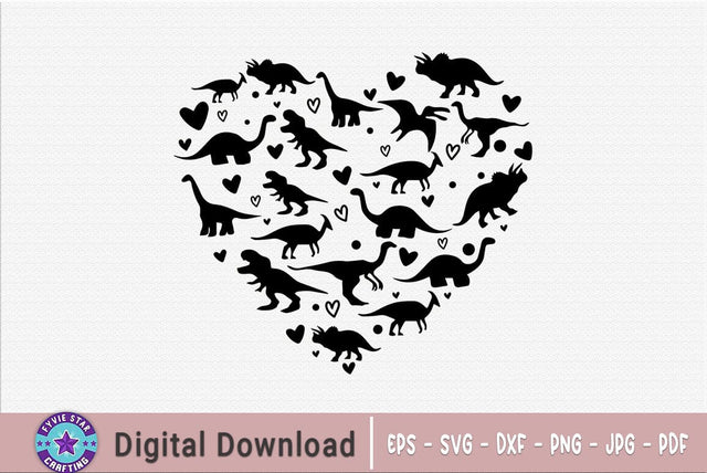 Dinosaur Heart SVG, Valentine Dinosaur SVG SVG FiveStarCrafting 