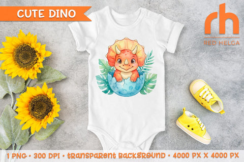 Dinosaur in an Egg Watercolor Clipart PNG, Nursery Art Sublimation RedHelgaArt 