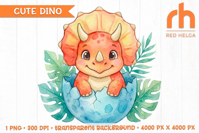 Dinosaur in an Egg Watercolor Clipart PNG, Nursery Art Sublimation RedHelgaArt 