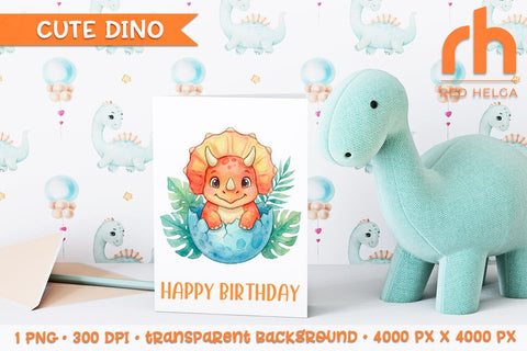 Dinosaur in an Egg Watercolor Clipart PNG, Nursery Art Sublimation RedHelgaArt 