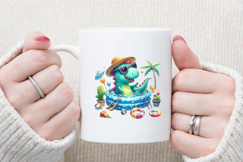 Dinosaur in Pool Party Clipart Bundle Sublimation designartist 
