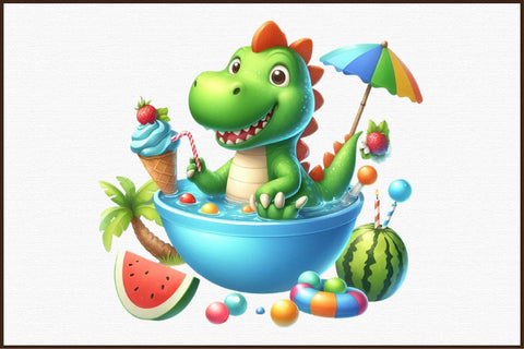 Dinosaur in Pool Party Clipart Bundle Sublimation designartist 