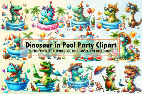 Dinosaur in Pool Party Clipart Bundle Sublimation designartist 