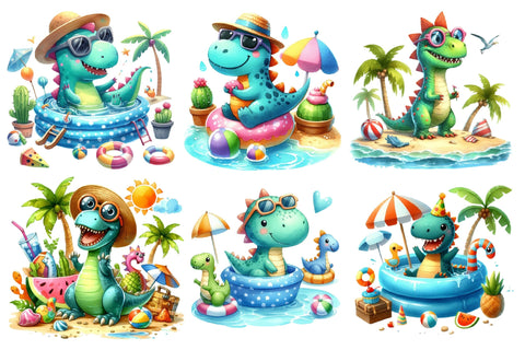 Dinosaur in Pool Party Clipart Bundle Sublimation designartist 