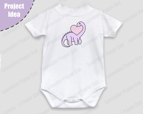 Dinosaur Love Heart SVG, Dinosaurs for Girls, Cute Dinosaur, Pink Dinosaurs Party PNG, Layered SVG File for Cricut, Silhouette, Kawaii Dino SVG Lavender Paper Cut 