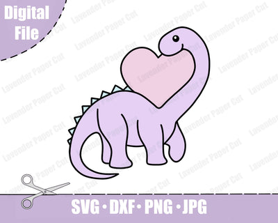 Dinosaur Love Heart SVG, Dinosaurs for Girls, Cute Dinosaur, Pink Dinosaurs Party PNG, Layered SVG File for Cricut, Silhouette, Kawaii Dino SVG Lavender Paper Cut 