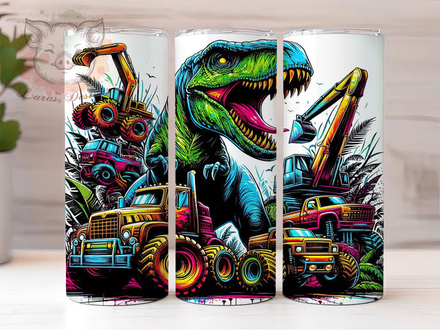 Dinosaur Monster Truck T-Rex Tumbler, T-Rex Truck Wrap, 20oz Tumbler Sublimation, Jurassic Off-Road Design, Kids Dino Truck Tumbler, Trucky Dino Adventure, Fun Boys Tumbler Sublimation Lara' s Designs 