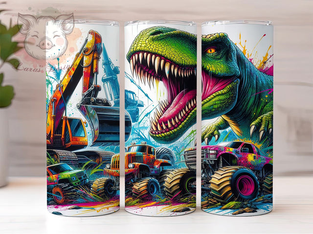 Dinosaur Monster Truck T-Rex Tumbler, T-Rex Truck Wrap, 20oz Tumbler Sublimation, Jurassic Off-Road Design, Kids Dino Truck Tumbler, Trucky Dino Adventure, Fun Boys Tumbler Sublimation Lara' s Designs 