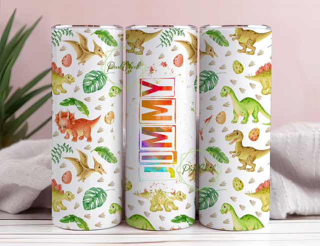 Dinosaur name 20 oz skinny tumbler sublimation design Funny watercolor animal Girl boy design Digital PNG Straight wrap Waterslide download Sublimation PixelChick 