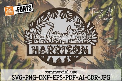 Dinosaur Name Sign SVG PNG DXF| Laser Cut Template SVG TonisArtStudio 