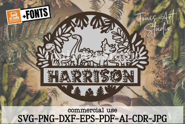 Dinosaur Name Sign SVG PNG DXF| Laser Cut Template SVG TonisArtStudio 