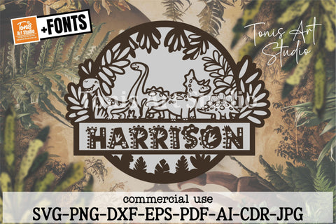 Dinosaur Name Sign SVG PNG DXF| Laser Cut Template SVG TonisArtStudio 