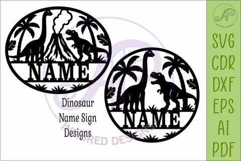 Dinosaur Name Sign SVG, Round Nursery Wall Decor Laser Cut SVG APInspireddesigns 
