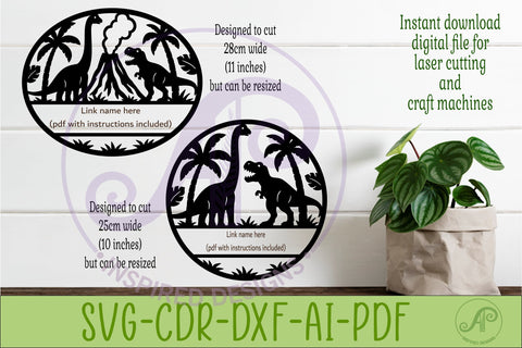 Dinosaur Name Sign SVG, Round Nursery Wall Decor Laser Cut SVG APInspireddesigns 
