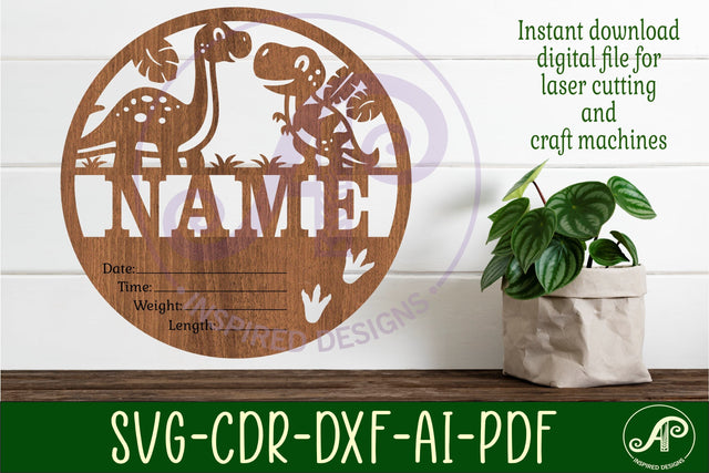 Dinosaur Newborn Baby stats, Birth plaque, name SVG APInspireddesigns 