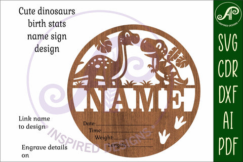 Dinosaur Newborn Baby stats, Birth plaque, name SVG APInspireddesigns 