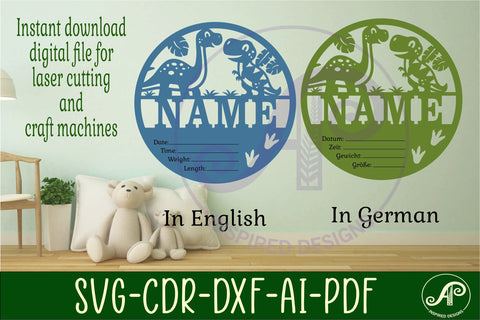 Dinosaur Newborn Baby stats, Birth plaque, name SVG APInspireddesigns 