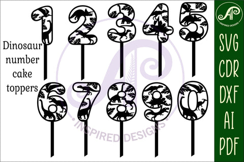Dinosaur number cake toppers SVG cut files SVG APInspireddesigns 