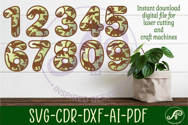 Dinosaur number two layer wall sign SVG cut files SVG APInspireddesigns 
