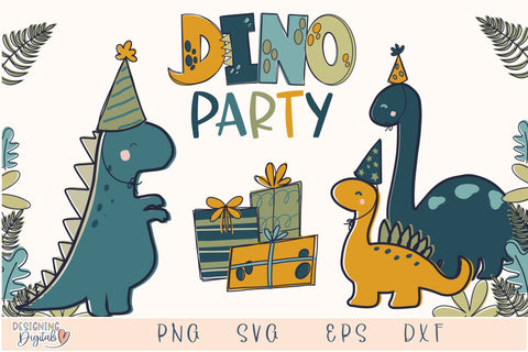 Dinosaur Party SVG Bundle, Dino Birthday Invitation SVG Files for Cricut, Cute Dinosaur PNG for Sublimation, Favors SVG Designing Digitals 