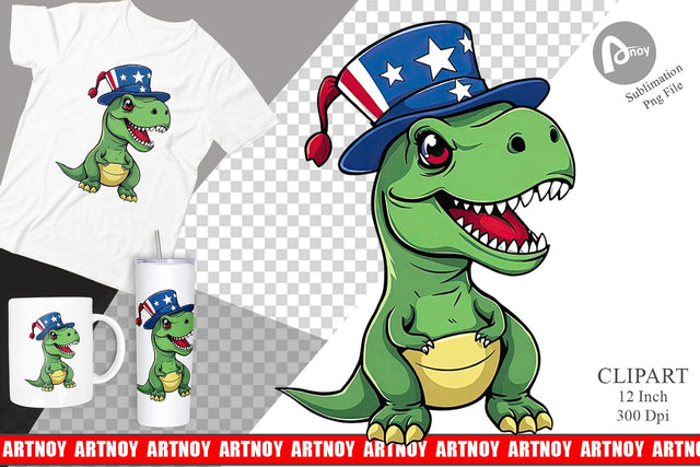 Dinosaur Patriotic Clipart Sublimation artnoy 