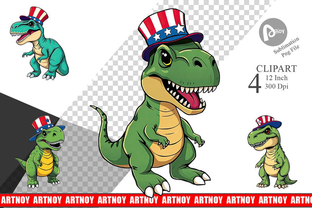 Dinosaur Patriotic Clipart Sublimation artnoy 