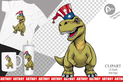 Dinosaur Patriotic Clipart Sublimation artnoy 