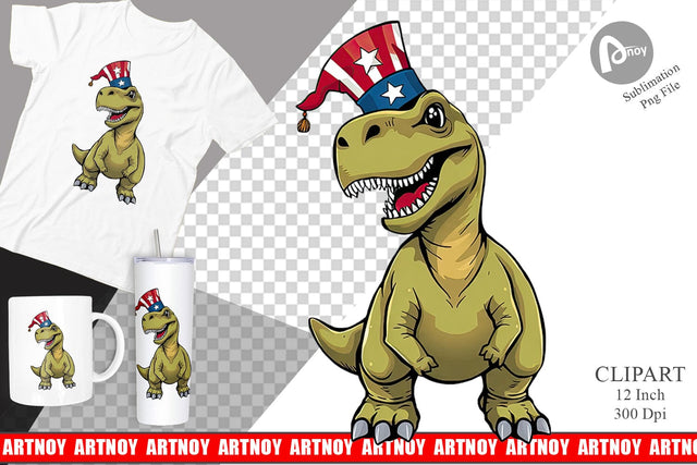 Dinosaur Patriotic Clipart Sublimation artnoy 