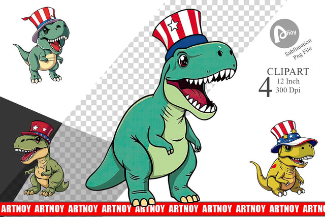 Dinosaur Patriotic Clipart Sublimation artnoy 