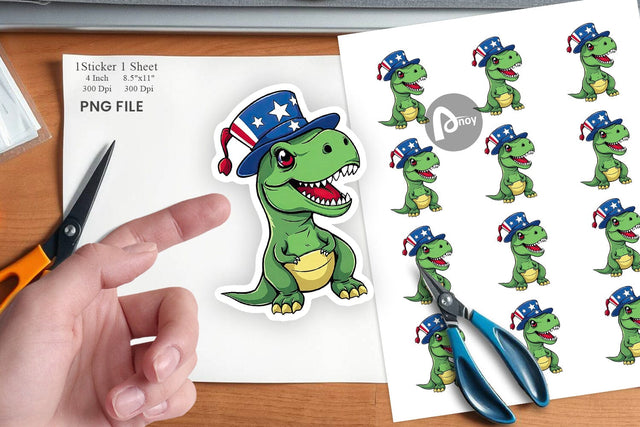 Dinosaur Patriotic Sticker Sublimation artnoy 
